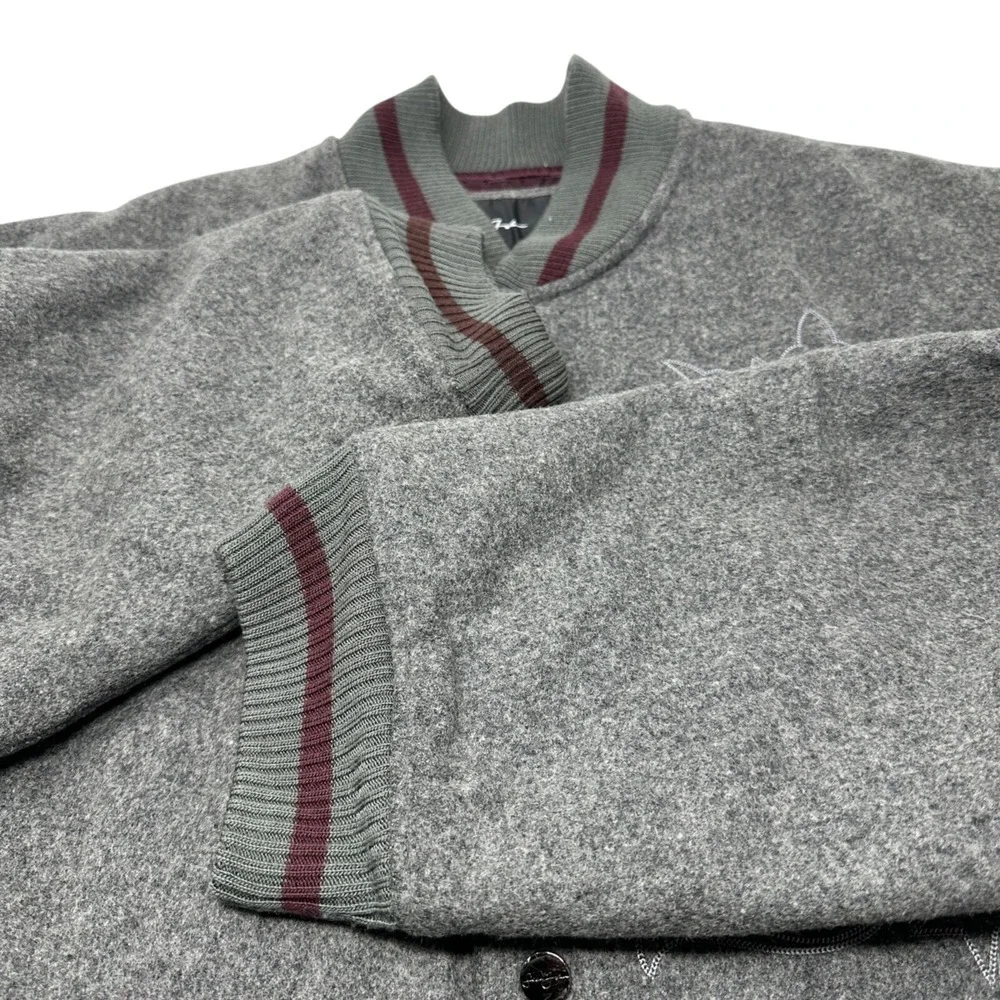 SEAN JOHN‎ Vintage Mens Grey Varsity Bomber Jacket Embroidery Snap Pockets XL